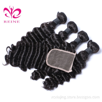 REINE Wholesale Human No Tangle No Shedding Malaysian Deep Wave Hair Bundles With Closure Remy Hair